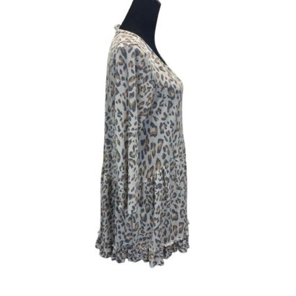 Womens Boho Leopard Print Long Sleeve Tunic Top With Ruffle Hem large - Picture 4 of 6